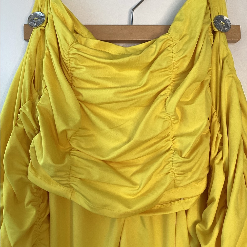Wide Leg Ruched Yellow Jumpsuit - Picture 3 of 12